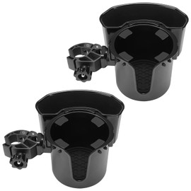 JOYTUTUS Wheelchair Cup Holder 2 Pack, 2-in-1 Walker Cup Holder with 6.4'' Storage Box, Drink Holder for Bottle with Handle, Fit for Wheelchair, Walker, Rollator, Stroller, Camper, Golf cart (Large)