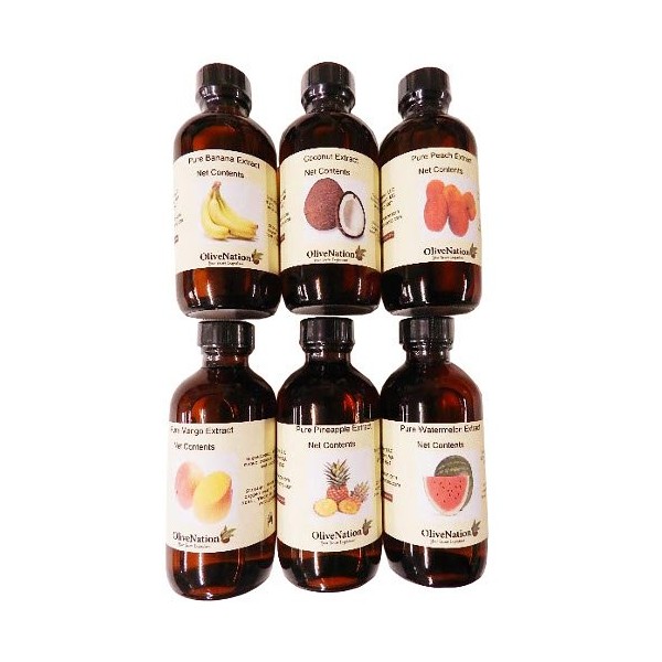 OliveNation Set of 6 Tropical Extracts - Set of 6 x 4 ounces bottles - Banana, Mango, Pineapple, Peach, Coconut, Watermelon - baking-extracts-and-flavorings