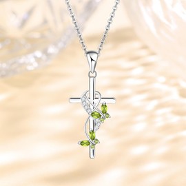 YV-cozx Cross Necklace Butterfly Pendant Birthstone Jewelry Gifts Necklace for Women Faith Jewelry for Women Butterfly Jewelry Religious Cross Gifts for Mother Wife (August)