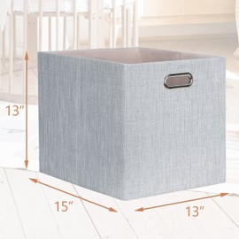 Posprica 13x15x13in Collapsible Storage Bins, Fabric Foldable Cube Storage Boxes, Decorative Storage Baskets Organizer for IKEA Kallax, Shelves, Closet, Clothes, Toy, Set of 4-Grey