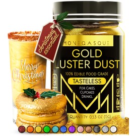 MONÉGASQUE Gold Edible Glitter for Drinks 15g – Christmas Sprinkles Edible Glitter for Cakes & Cocktails - Gold Luster Dust for Cocktail, Cake Decorating, Food Decorations Spray - Drink Shimmer Powder