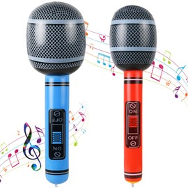 LIYDE 2 PCS Inflatable Microphones Large Size Blow up Microphone Toy Inflatable Microphone for 80s 90s Party Decorations - 80s 90s Decorations Supplies Plastic Prop (BlueRed)