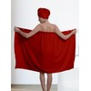 Women's Bath Towel Wrap Set with Hair Turban, Red, Microfiber,