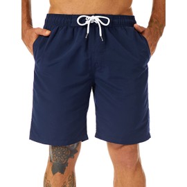KAILUA SURF Mens Swim Trunks Long, Quick Dry Mens Boardshorts, 9 Inches Inseam Mens Bathing Suits with Mesh Lining Navy Blue