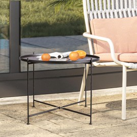 Lisuden Sofa Round Side Table,Tray Metal End Table,Folding Accent Coffee Table,Waterproof and Anti-Rust Outdoor&Indoor Snack Table,(H) 21.65'' x (D) 27.6'',Black (Black)