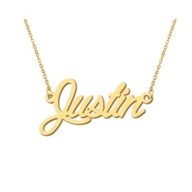 18k Gold Plated Justin Name Necklace Stainless Steel Mother Son Familys Jewelry for Birthday