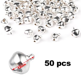 Pack of 50 bells, bells for crafts, gift wrapping, party decoration, 12 mm (silver)