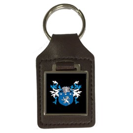 Noel Familien-Wappen, brauner Leder-Schlüsselanhänger mit Gravur