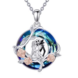 LILALO Nightmare Necklace Sterling Silver Crystal Jack and Sally Jewelry (Style 2)