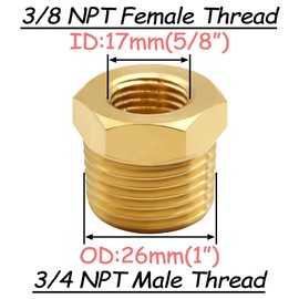 Uenede 4PCS Brass Reducer Bushing, 3/4" NPT Male to 3/8" NPT Female Thread, Hex Reducing Convert Adapter Pipe Fitting Connector for Water/Oil/Gas