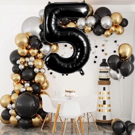 Black Number 5 Balloons 40 Inch Large Foil Balloons, Giant Number Balloon for Women Men Birthday Anniversary Celebration Party Backdrop Decorations