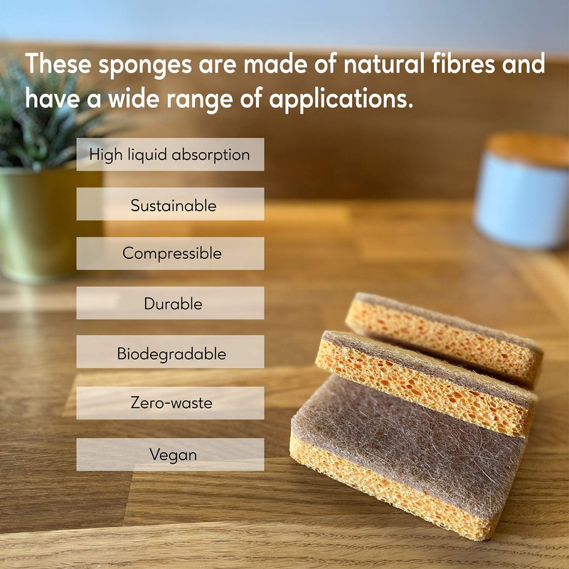 eplanita Natural Plant Based Scrub Sponges (3 Pack), Non-Scratch, Biodegradable