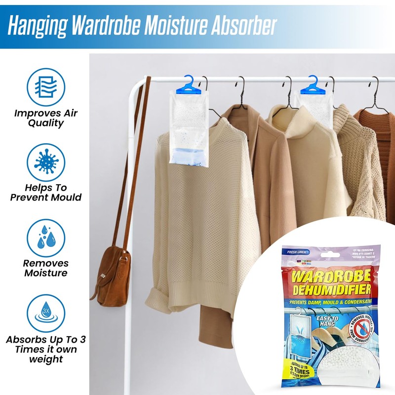 x5 Disposable Wardrobe Dehumidifier Hanging Bags - Specially Designed to