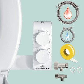 PREMEXA Warm Water Bidet Attachment for Toilets, Self Cleaning Dual Nozzle, Non-Electric, Eco-Friendly, Easy DIY Installation, Sink Access Required for Warm Water
