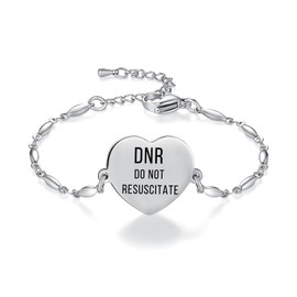 LinnaLove Medical Alert Bracelet for Women Adjustable Stainless steel Heart Charm Medical jewelry (Silver Droplets,DNR Do Not Resuscitate)