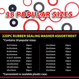 YIXISI 220 PCS O-Rings Seal Gasket Washers Assortment Kit, Rubber Sealing Garden Hose Washers, Fiber Faucet Washer, for Garden Hose Fittings