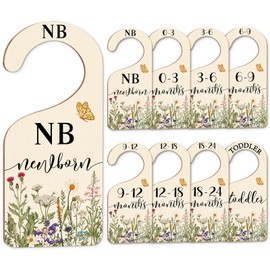 Whaline 8Pcs Wildflower Baby Closet Size Dividers Vintage Floral Leaves Hanging Wood Baby Closet Organizer Newborn to 24 Months Thicken Baby Wardrobe Organizer for Home Nursery