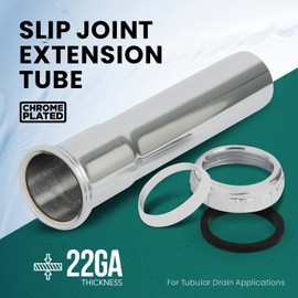 Highcraft 1-1/2” x 8” Slip Joint Extension Tube Chrome Plated Brass Extension Tube 22-Gauge ffor Bathroom Sink, Kitchen Sink, Utility Sink Tubular Drain Applications, Includes Nut and Washer