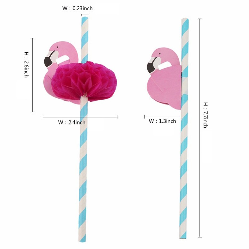 Flamingo Paper Straw Decorations, 50 PCS Disposable Cocktail Drinking Straws
