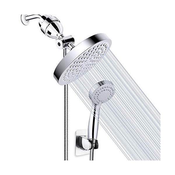 Taiker Filtered Shower Head, High Pressure Rainfall Shower Head/Handheld Shower Filter Combo, Luxury Modern Chrome Plated with 60'' Hose Anti-leak with Holder (Silver)