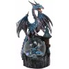 Metallic Blue Dragon On Cliff Rocks Castle With A Wyrmling