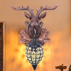 Antler Wall Sconce Lighting Rustic Deer Wall Light Decor with Antler and Crystal