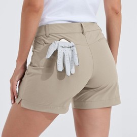 Willit Women's 4.5" Golf Shorts Hiking Athletic Shorts with Pockets Quick Dry Water Resistant Khaki Size 12
