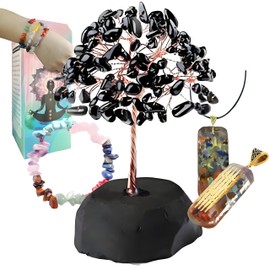 7 Chakra Healing Crystal Trees Birthday Gifts for Women,Crystal Tree Of Life For Positive Energy, Gemstones And Crystals,Spiritual Meditation,Home Office Desk Decor,Feng Shui Bonsai Tree (Black)
