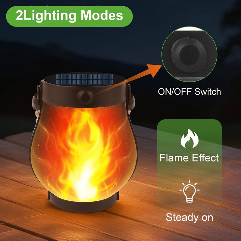 2 Pack Solar Flame Lanterns Outdoor,Realistic Flickering Flame Solar Lights