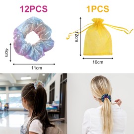 12 Pieces Shiny Gradient Hair Band, Equipped with 1 Piece Golden Gauze Bag, Neon Elastic Hair Accessories, Suitable for Girls and Women with Braids and Ponytails