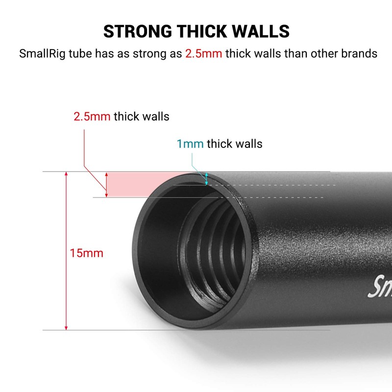 SMALLRIG Aluminum Alloy 15mm Rod - 30cm / 12 Inch