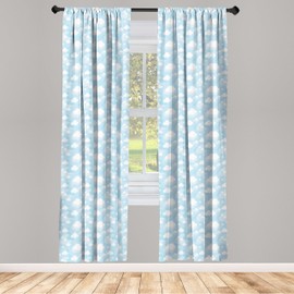 Ambesonne Blue Sky Window Curtains, Continuous Fluffy Clouds Motifs Cartoon Style Rhythmic Design Pattern, Lightweight Decor 2-Panel Set with Rod Pocket, Pair of - 28" x 84", Blue White