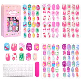 Jotia 120Pcs Press on Nails for Girls, Full Cover Fake Nail Tips Kit Pre Glue Short Stick on Nails for Children Little Girls Nail Art Decoration (D Pattern)