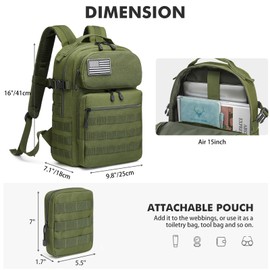 G4Free Backpack Fits 15" Laptop, 25L Work Travel Bag Tactical Military Back Pack for Men