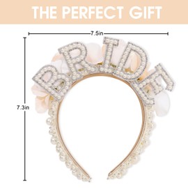 UOAOU Flower Pearl Princess Headpiece - Hairband with 'BRIDE' Bridal Hair Accessory, Cute Pearl Hair Band For Girls Hairband, Wedding Hair Styling Accessories For Women And Girls