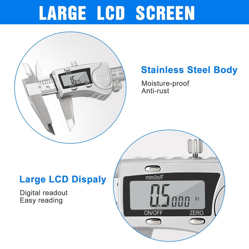 Digital Caliper, Adoric Caliper Measuring Tool 0-6" Stainless Steel Vernier