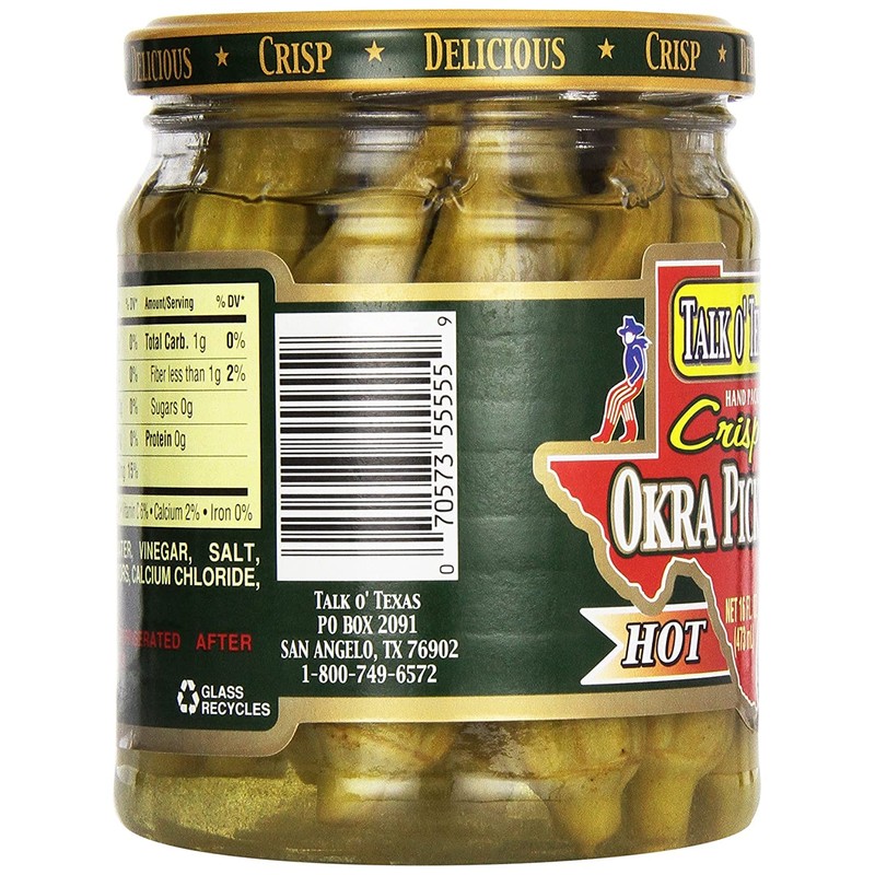 Talk O Texas Okra Pickles, Hot, 16 oz (Pack of