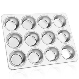 E-far Muffin Pan 12-Cup, Stainless Steel Cupcake Pan Metal Muffin Baking Tins for Oven, Regular Size & Easy Clean, Non-toxic & Dishwasher Safe
