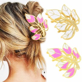 CAKURE Leaf Hair Claw Clips Gold Vintage Hair Clips Medium Elegant Hair Claws Leaves Hair Accessories for Women (Pack of 2) (b-purple&white)