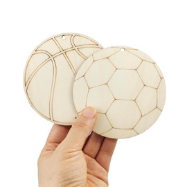 32 Pack Wood Soccer & Basketball Cutouts Soccer & Basketball Shaped Wood Slices Soccer & Basketball Theme Sports Hanging Ornaments Gift Tags for Home Party Decoration Craft Project