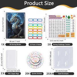 100 Envelopes Money Saving Challenge, A5 Budget Binder with Cash Envelopes & 3 Budgeting Planner Trackers to Save $5,050 Money ，Savings Challenge Book for Organizer, Dragon