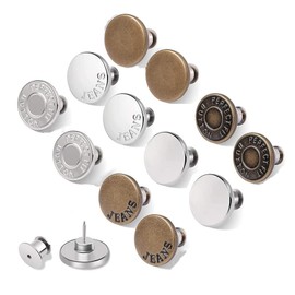 Jeans Button Pins,12Pcs Button Pins for Jeans,No Sew No Tools Instant Buttons,Fashion Jean Button Replacement Detachable Jean Button Pins,No Sew Jean Buttons Pins,Metal Jean Buttons Pins for Pants