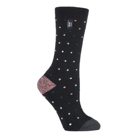 HEAT HOLDERS Ultra Lite - Ladies Thin Lightweight 1.0 TOG Winter Warm Casual Thermal Dress Socks (4-8 uk, Berry Black Spots)