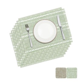 Privalace 18'' x 12'', Cotton Linen Placemats Set of 6 with Tassel Washable Rustic Boho Table Mats for Dining Table Farmhouse Kitchen Decor, Sage Green