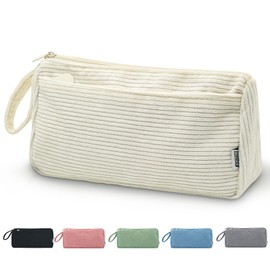 BOZIEE Corduroy Fabric Pencil Case Large Capacity Pencil Case Cordury Pencil Case School Pencil Case Organiser for School Office Girls Teenagers Pencil Case, beige, Cordury