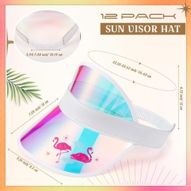Shyyween 12 Pack Sun Visor Hat Retro Clear Visor for Women Men Adults(Flamingo)