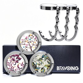 BEAVOING Purse Hanger, Foldable Purse Hook Set of 3 Mixed Pattern Purse Table Hanger Womens Bag Purse Holder for Desk Tables 3-1