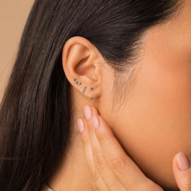 3Pairs Birthstone Piercing Stud Earrings for Women, Tiny Huggie Hoop Stud Earrings for Girls, Hypoallergenic Sensitive Ear Birthston Studs for Christmas Birthday Wedding Celebrations