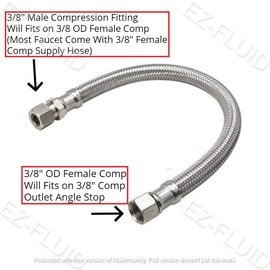 EZ-Fluid 20-Inches x 3/8-Inch Male Compression x 3/8-Inch Female Compression Stainless Steel Braided Faucet Connector,Faucet Extension Supply Hose Connector Lines (2 Packs)
