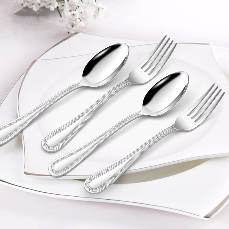 HaWare Silverware Set, 60-Piece Pearled Edge Stainless Steel Flatware for